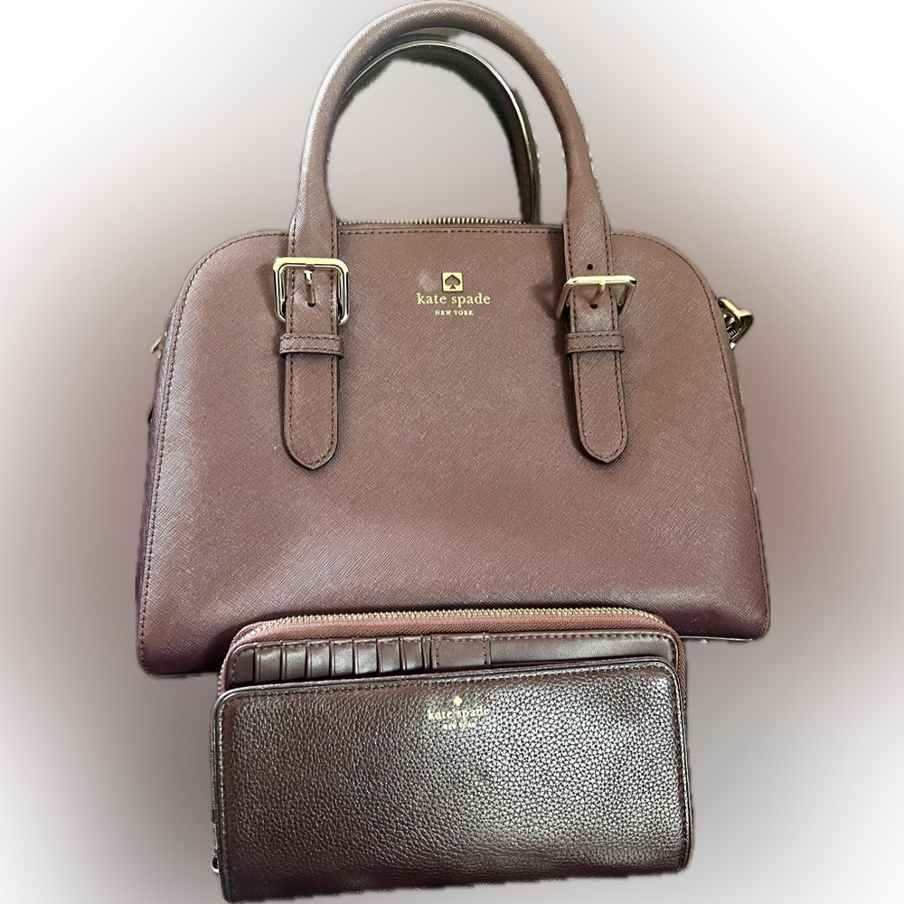 Kate Spade DARK PURPLE Satchel AND Coordinating Wallet